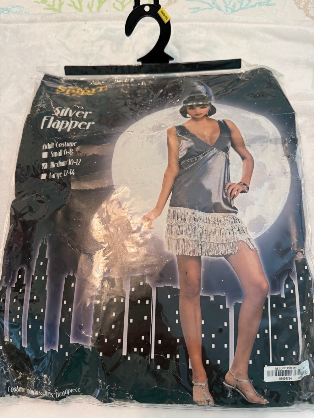 Spirit Adult Silver Flapper Fringe Dress Costume Size M Regular